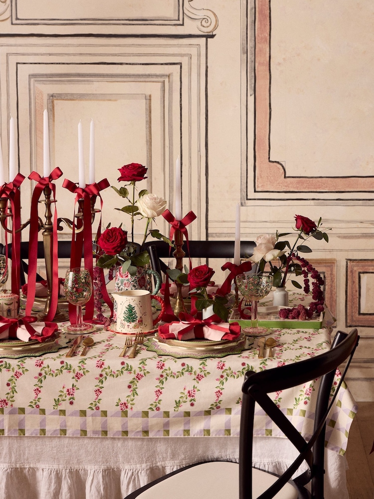 Cath Kidston White Dolly Rose Check 100% Cotton Tablecloth - Image 1 of 2