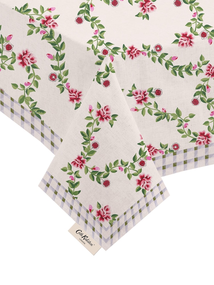 Cath Kidston White Dolly Rose Check 100% Cotton Tablecloth - Image 2 of 2