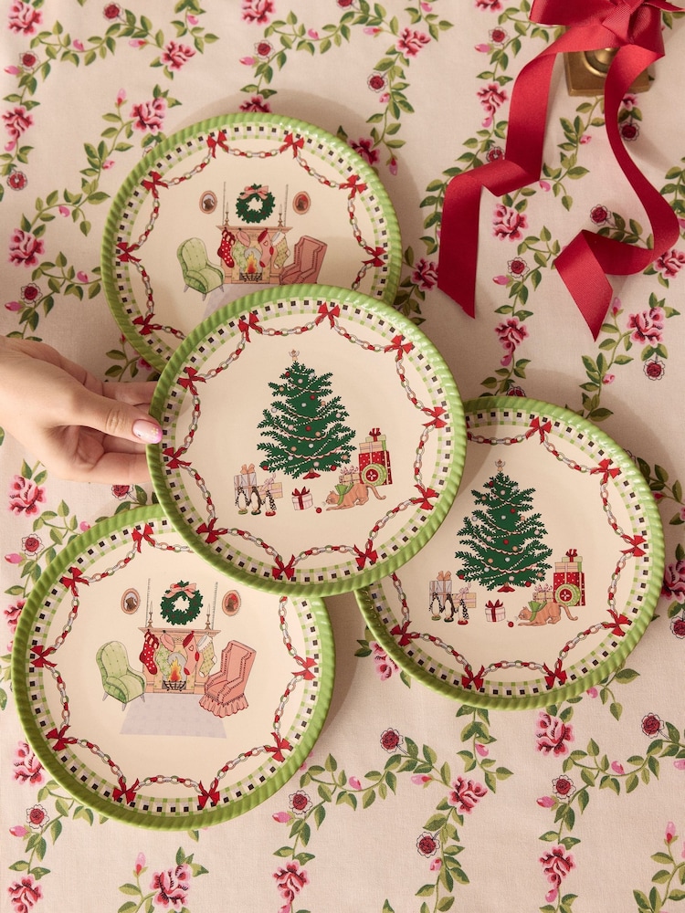 Cath Kidston Set of 4 Green Christmas Dolls House Side Plates - Image 1 of 4