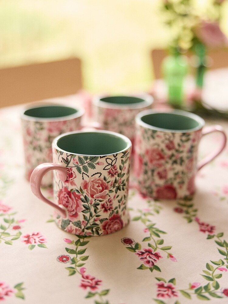 Cath Kidston Set of 4 White Dolly Rose Mugs - Image 1 of 4