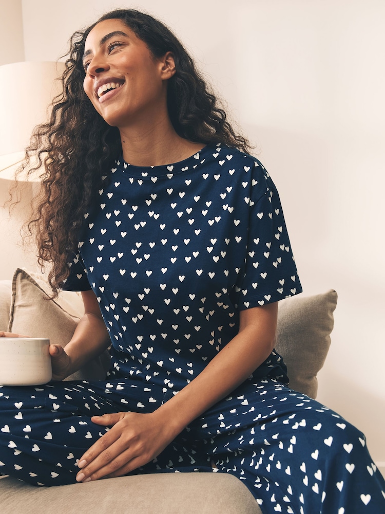 Navy Heart - 100% Kurzarm-Pyjama aus Baumwolle - Bild 1 von 7