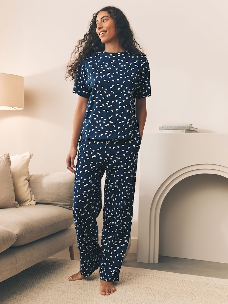 Navy Heart - 100% Kurzarm-Pyjama aus Baumwolle - Bild 2 von 7