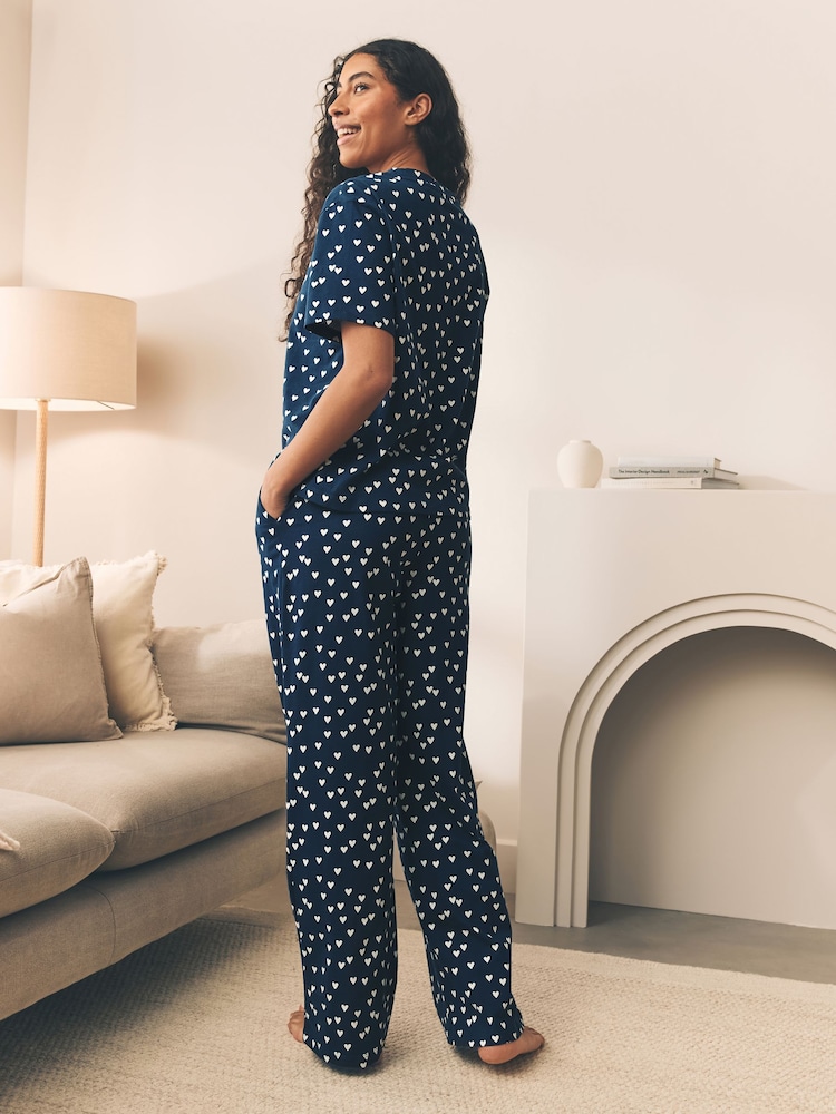 Navy Heart 100% Cotton Short Sleeve Pyjamas - Image 3 of 7
