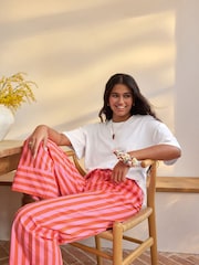 Fluro Pink Stripe Cotton Blend Short Sleeve Pyjamas - Image 1 of 10