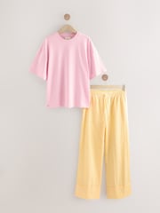 أصفر - Cotton Blend Textured Short Sleeve Pyjamas - صورة 1 من 4