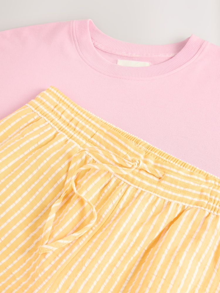 أصفر - Cotton Blend Textured Short Sleeve Pyjamas - صورة 4 من 4