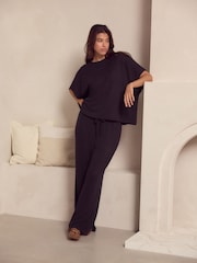 Black Knitted Short Sleeve Lounge Set - Image 1 of 9