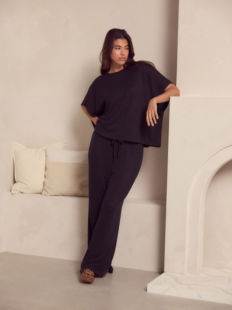 Black Knitted Short Sleeve Lounge Set - Image 1 of 9