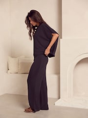 Black Knitted Short Sleeve Lounge Set - Image 2 of 9