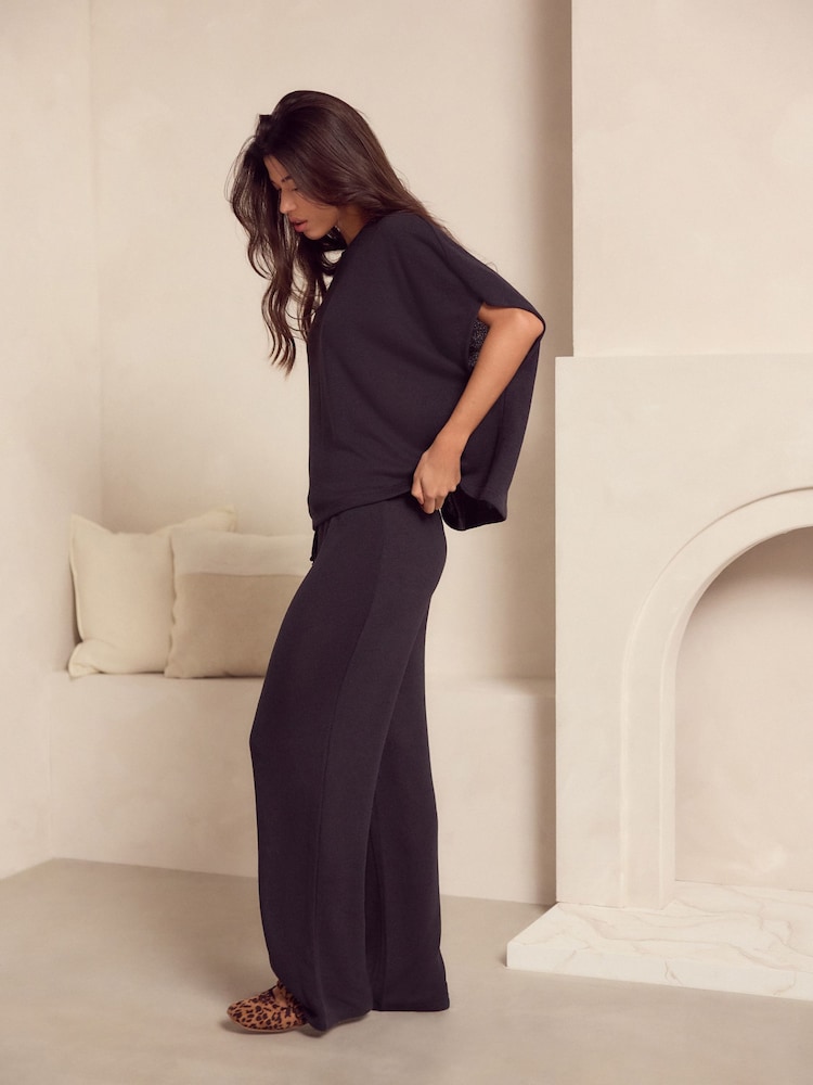 Black Knitted Short Sleeve Lounge Set - Image 2 of 9