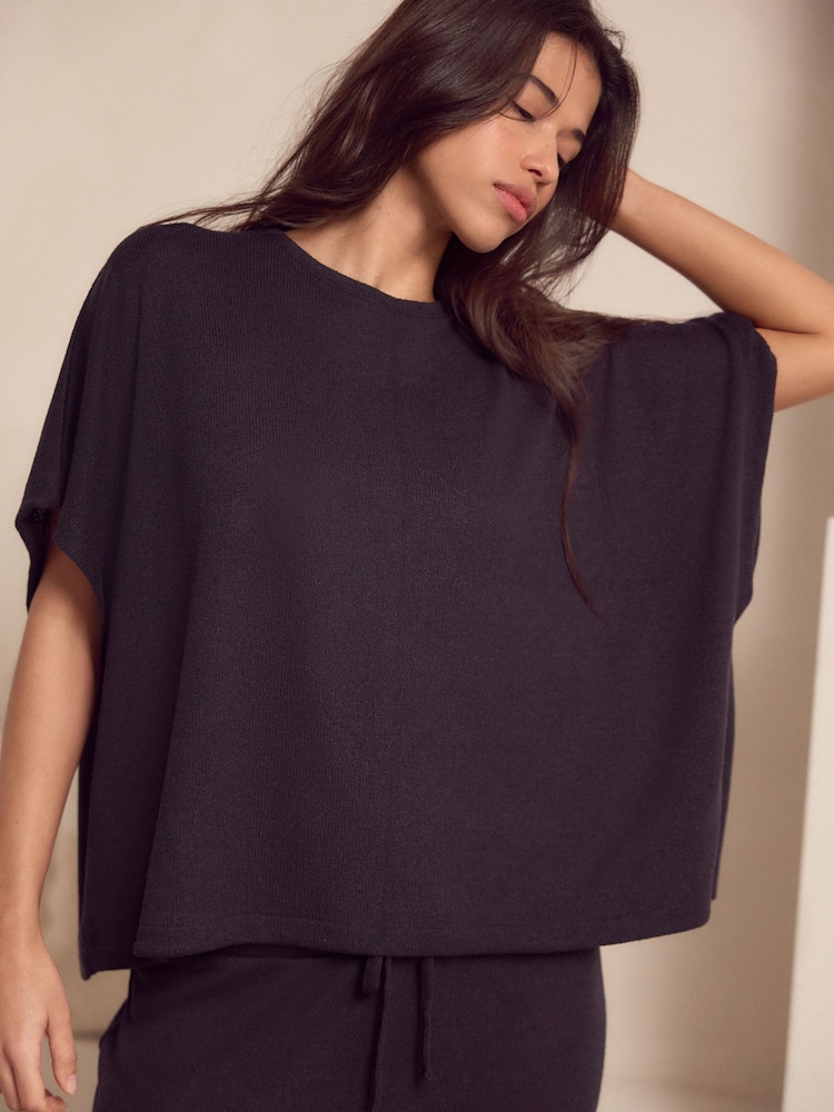 Black Knitted Short Sleeve Lounge Set - Image 4 of 9
