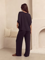 Black Knitted Short Sleeve Lounge Set - Image 5 of 9