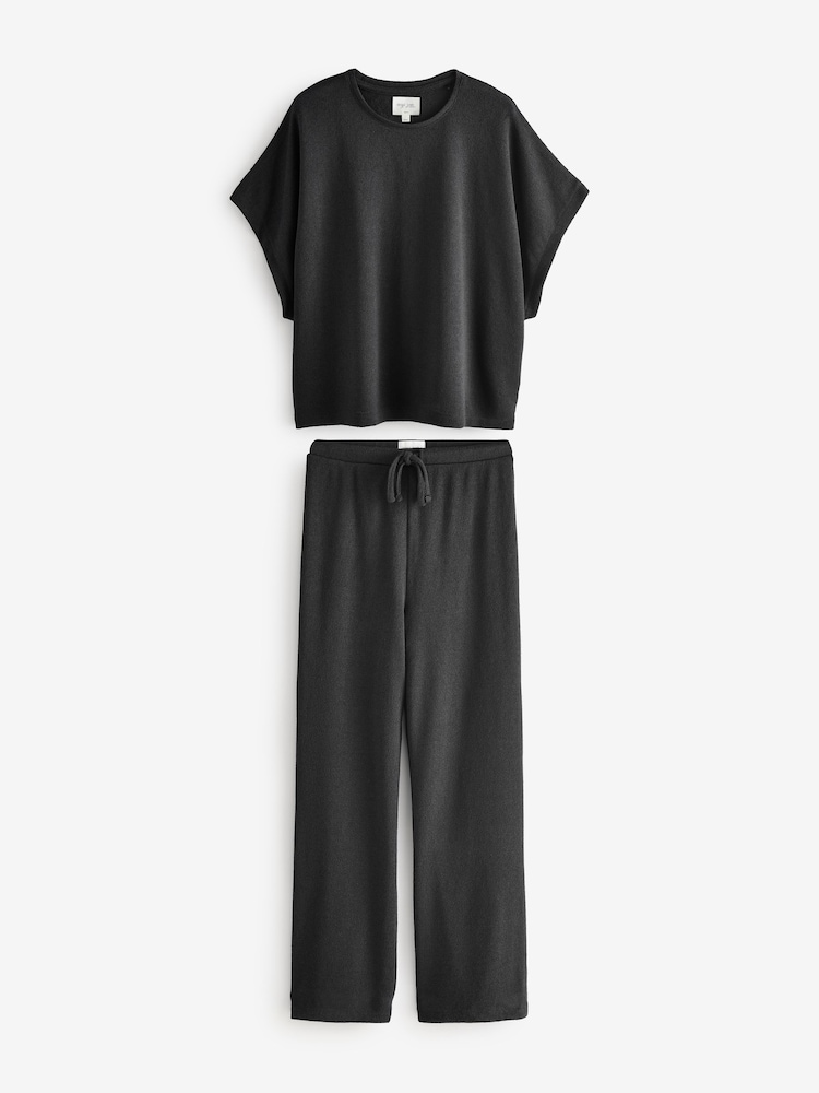 Black Knitted Short Sleeve Lounge Set - Image 7 of 9