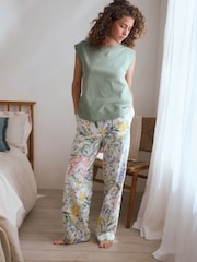Sage Green Floral 100% Cotton Cap Sleeve Pyjamas - Image 1 of 10
