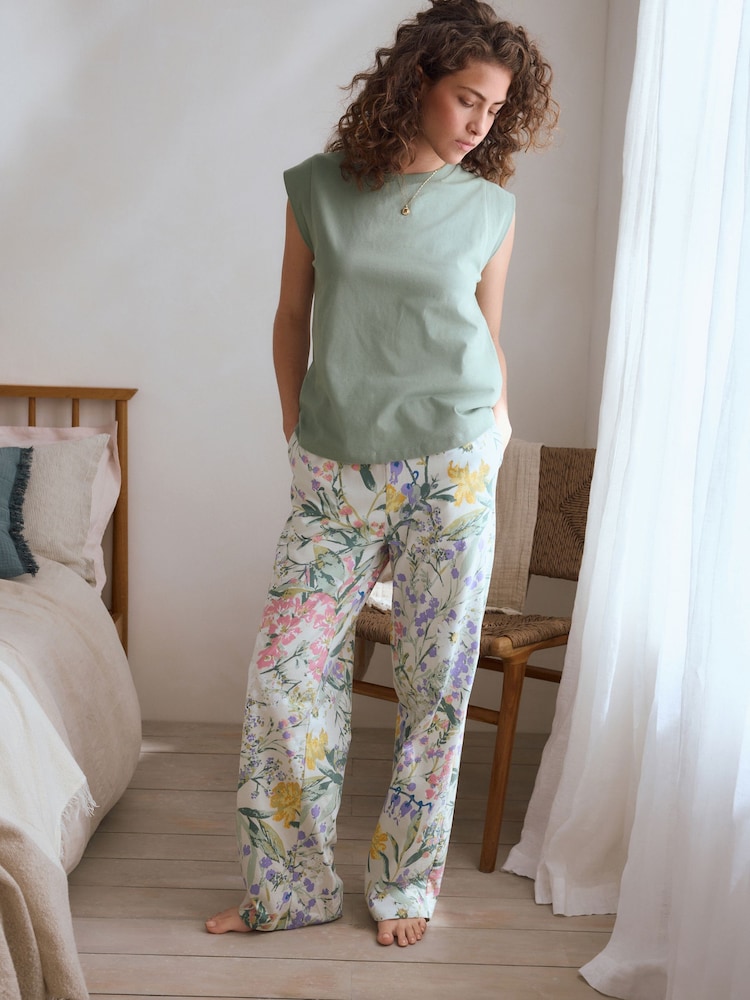 Sage Green Floral 100% Cotton Cap Sleeve Pyjamas - Image 1 of 10