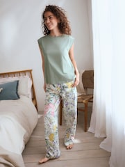 Sage Green Floral 100% Cotton Cap Sleeve Pyjamas - Image 2 of 10