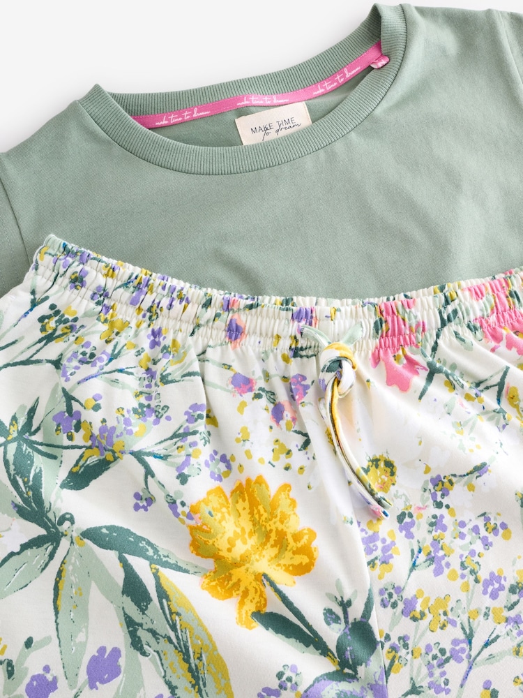 Sage Green Floral 100% Cotton Cap Sleeve Pyjamas - Image 9 of 10