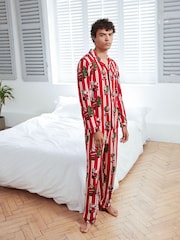 Chelsea Peers Red Christmas Santa Stripe Print Long Pyjamas Set - Image 1 of 5