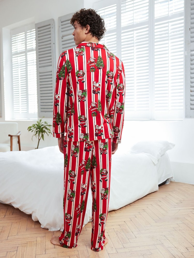 Chelsea Peers Red Christmas Santa Stripe Print Long Pyjamas Set - Image 2 of 5