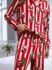 Chelsea Peers Red Christmas Santa Stripe Print Long Pyjamas Set - Image 4 of 5