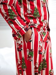Chelsea Peers Red Christmas Santa Stripe Print Long Pyjamas Set - Image 5 of 5