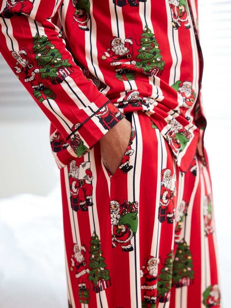 Chelsea Peers Red Christmas Santa Stripe Print Long Pyjamas Set - Image 5 of 5