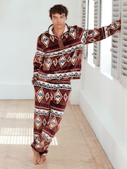 Chelsea Peers Brown/Red Fleece Aztec Print Sweatshirt & Joggers Co-ord Set - Image 1 of 5