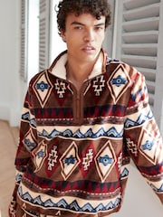 Chelsea Peers Brown/Red Fleece Aztec Print Sweatshirt & Joggers Co-ord Set - Image 2 of 5