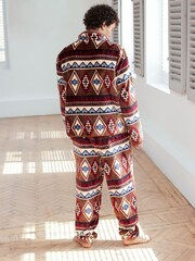 Chelsea Peers Brown/Red Fleece Aztec Print Sweatshirt & Joggers Co-ord Set - Image 3 of 5