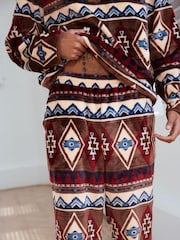 Chelsea Peers Brown/Red Fleece Aztec Print Sweatshirt & Joggers Co-ord Set - Image 4 of 5
