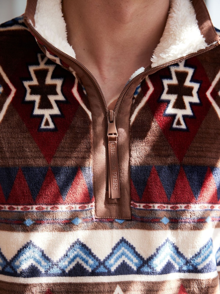 Chelsea Peers Brown/Red Fleece Aztec Print Sweatshirt & Joggers Co-ord Set - Image 5 of 5
