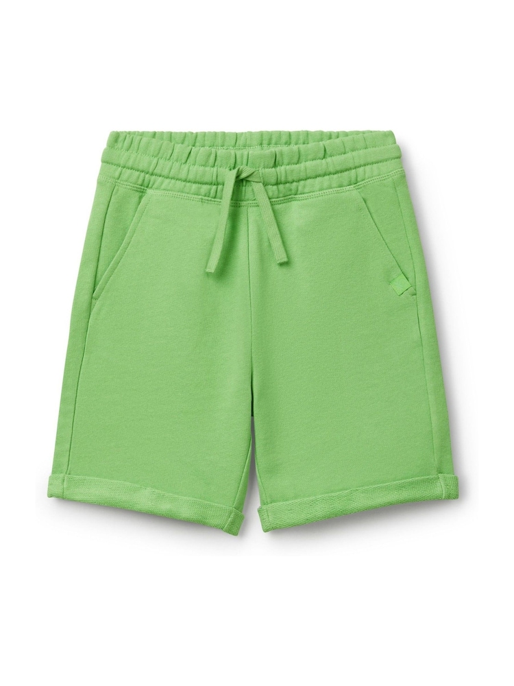 Verde claro - Benetton Boys Logo Drawstring Bermuda 100% Cotton Shorts - Imagen 1 de 3