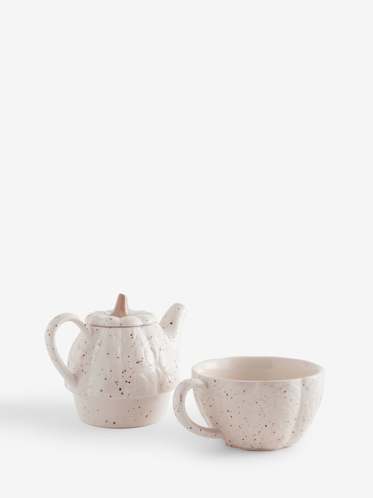 Natural Speckle Pumpkin Stacking Tea for One Teapot and Teacup - Image 1 of 3