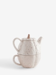 Natural Speckle Pumpkin Stacking Tea for One Teapot and Teacup - Image 2 of 3