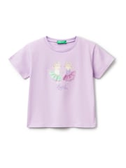Benetton Girls Purple 100% Cotton Ballerina Print T-Shirt - Image 1 of 3