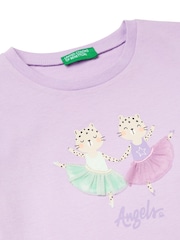 Benetton Girls Purple 100% Cotton Ballerina Print T-Shirt - Image 3 of 3