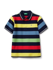 modra - Benetton oblačila Pique črtast; progast 100% Cotton polo majice - Slika 1 iz 3