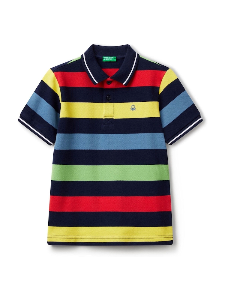 modra - Benetton oblačila Pique črtast; progast 100% Cotton polo majice - Slika 1 iz 3