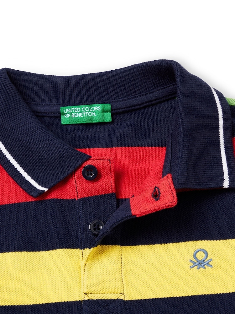 modra - Benetton oblačila Pique črtast; progast 100% Cotton polo majice - Slika 3 iz 3
