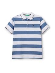 Benetton Boys Pique Stripe 100% Cotton Polo Shirt - Image 1 of 3