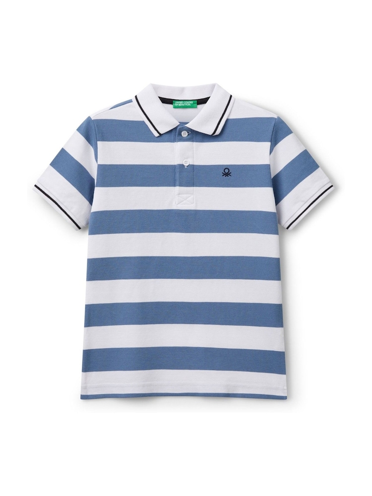 Benetton Boys Pique Stripe 100% Cotton Polo Shirt - Image 1 of 3