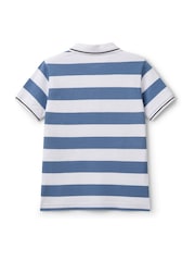Benetton Boys Pique Stripe 100% Cotton Polo Shirt - Image 2 of 3