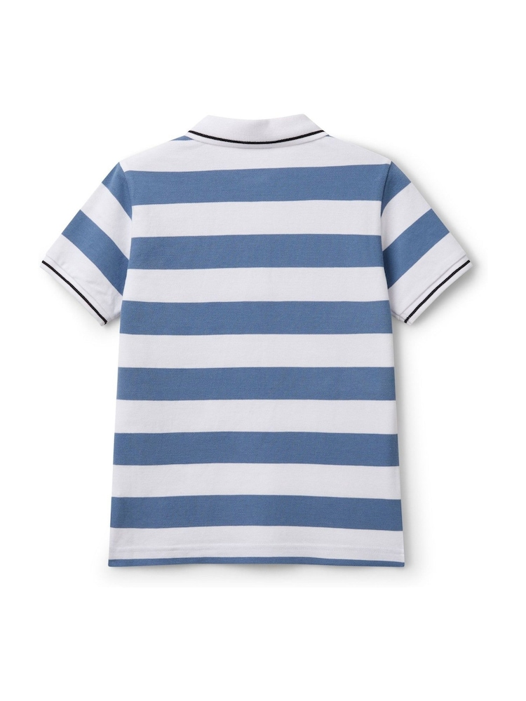 Benetton Boys Pique Stripe 100% Cotton Polo Shirt - Image 2 of 3