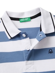Benetton Boys Pique Stripe 100% Cotton Polo Shirt - Image 3 of 3