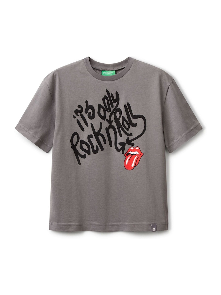 Benetton Grey Graphic Print 100% Cotton T-Shirt - Image 1 of 3 Benetton Grey Graphic Print 100% Cotton T-Shirt - Image 1 of 3