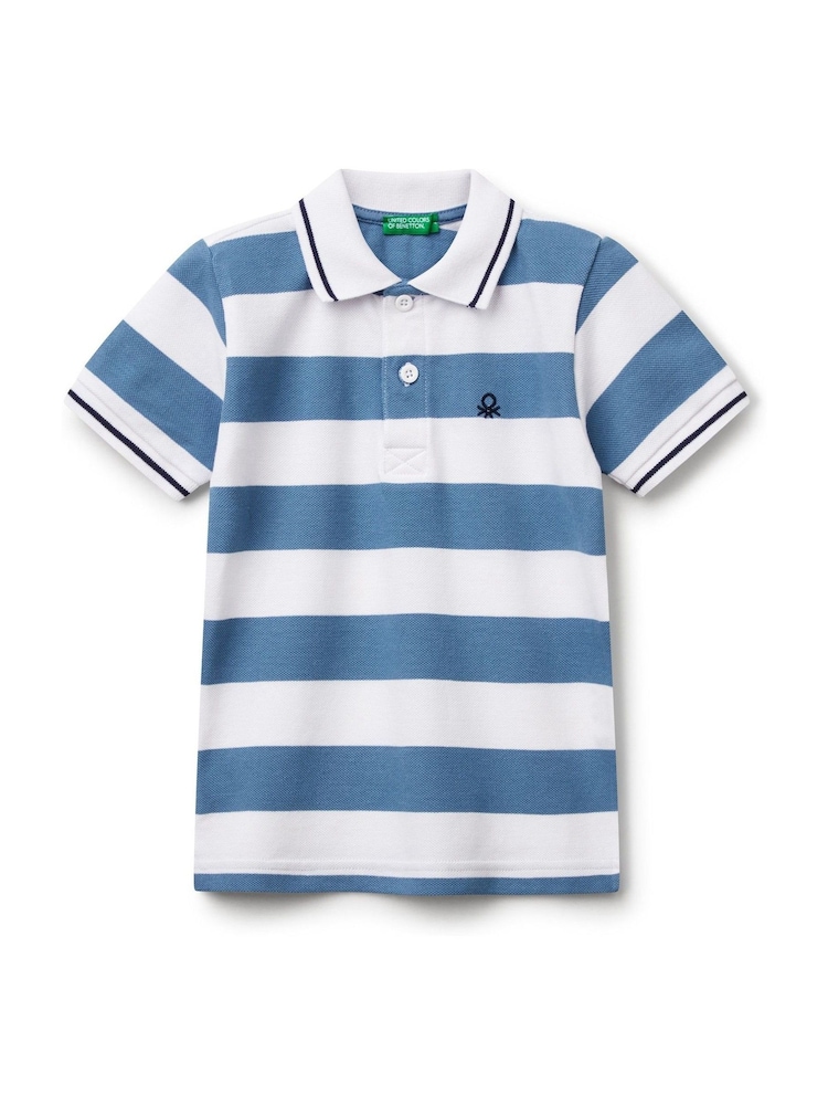 modra - Benetton dečki modra črtasta 100% bombažna polo majica - Slika 1 iz 3