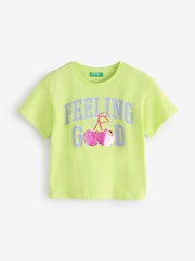 Benetton Girls Yellow Sequin 100% Cotton T-Shirt - Image 1 of 1