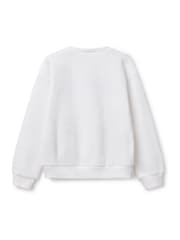 Benetton Girls Logo Crewneck 100% Cotton White Sweatshirt - Image 2 of 3