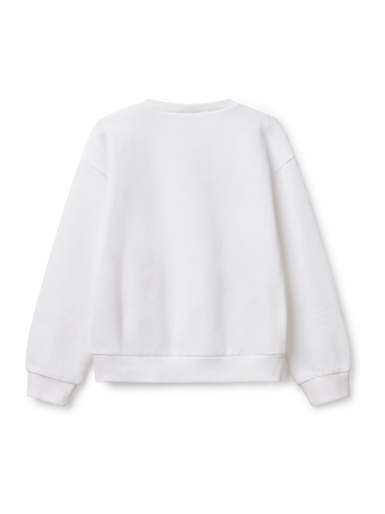 Benetton Girls Logo Crewneck 100% Cotton White Sweatshirt - Image 2 of 3
