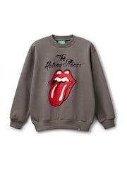 Benetton Grey Printed Graphic Print 100% Cotton Sweatshirt - صورة 1 من 3